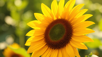 Obraz premium Sunflower with seeds, bright colors and natural beauty, close-up photography, sunny background
