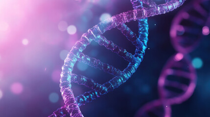 Futuristic biotech pattern featuring vibrant DNA helix with colorful overlay, creating mesmerizing visual effect. Ideal for science and technology themes