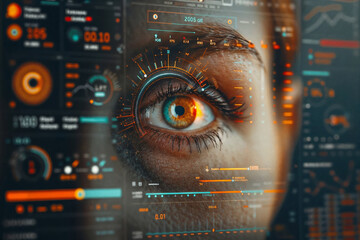 Futuristic Eye Display Featuring Digital Information with a Detailed UI Interface