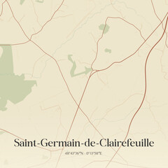 Fototapeta premium Vintage map of Saint-Germain-de-Clairefeuille, France.