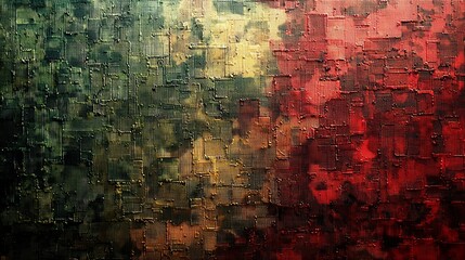 Obraz premium Abstract textured wall with green, yellow, and red hues creating a vibrant backdrop