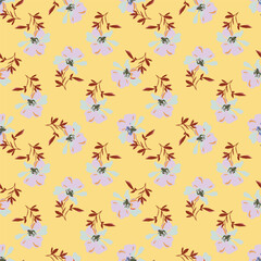 Floral pattern. Pretty flowers on color background. Printing with small white flowers. Ditsy print. Seamless vector texture. Spring bouquet.