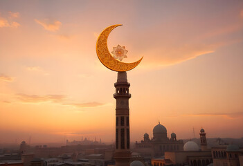 Obraz premium 3d Gold Crescent Moon Featuring Elegant Mandala Pattern