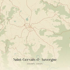 Fototapeta premium Vintage map of Saint-Gervais-d'Auvergne, France.