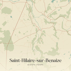 Fototapeta premium Vintage map of Saint-Hilaire-sur-Benaize, France.