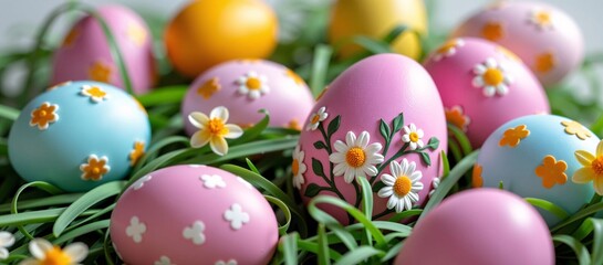 Fototapeta premium Easter eggs in a nest, a colorful spring arrangement