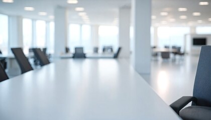 Fototapeta premium Empty office space with chairs and tables in background.