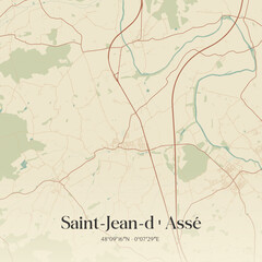 Fototapeta premium Vintage map of Saint-Jean-d'Assé, France.