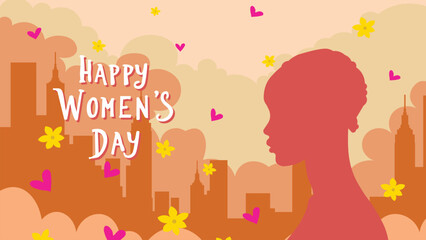 Obraz premium Happy Women's Day Vector Illustration with Female Silhouette and Decorative Elements