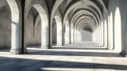 Naklejka premium Serene Architectural Hallway with Arched Ceilings and Soft Light