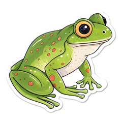 Obraz premium sticker with cute cartoon frog on the white background