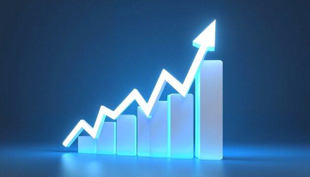 3D bar graph and arrow.