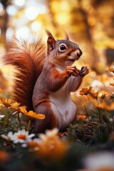 Obraz premium Cute squirrel in Spring field in forest.