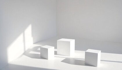 Simple Composition of White Cubes Against Plain Background.