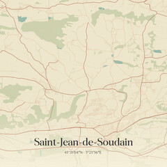 Fototapeta premium Vintage map of Saint-Jean-de-Soudain, France.