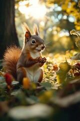 Obraz premium Cute squirrel in Spring field in forest.