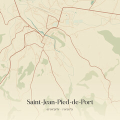 Fototapeta premium Vintage map of Saint-Jean-Pied-de-Port, France.