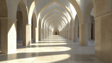 Obraz premium Serene Interior of an Expansive Hall with Elegant Arches and Light