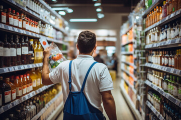 Generative AI picture clean grocery supermarket store department with friendly staff service