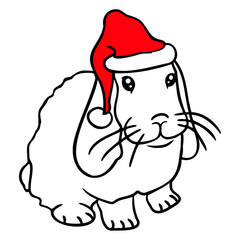 Bunny Santa Claus Christmas Hat Winter Holiday Fun Design Lover Art Vector Illustration Card T-Shirt Poster Sticker Graphic Print Decorative Drawing Isolated Logo Decoration Symbol Creative Cool Style