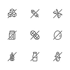 MobileAllergen free products collection. Allergen free ingredients icons. Products warning symbols. Food allergy icons. Basic allergens.