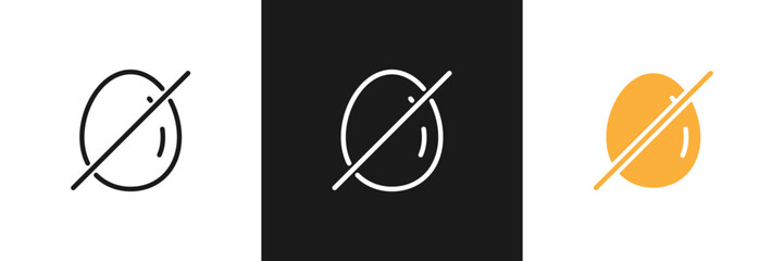 Egg free sign. Eggs free icon set. Minimalist design for food and drink packaging icon, sign, sticker, seal, stamp