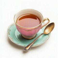 Elegant Floral Tea Time: Savoring the Aroma of Tea in a Delicate Porcelain Teacup with Gold Accents