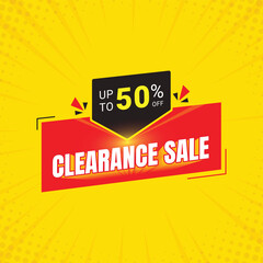 Clearance Sale banner with up to 50% off, Clearance sale sticker design, clearance sale marketing promotion, Promo sticker, 50% off, 60% off, 70% off. Sale sticker for promotion yellow background.