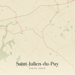 Fototapeta premium Vintage map of Saint-Julien-du-Puy, France.