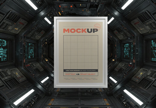 Vertical Frame Poster Mockup on Science Fiction Style Space Craft