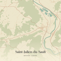 Fototapeta premium Vintage map of Saint-Julien-du-Sault, France.