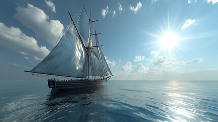 A two-masted brig with stretched sails is moving a_005