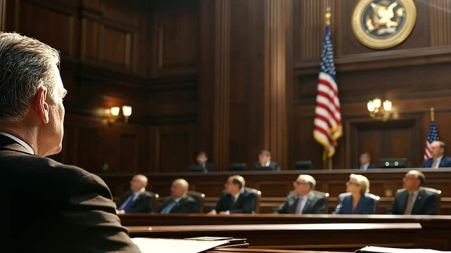 Lawyer Presenting Evidence in Courtroom Setting
