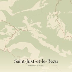 Obraz premium Vintage map of Saint-Just-et-le-Bézu, France.