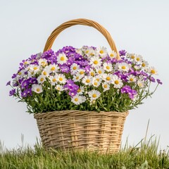 A full basket of beautiful colorful flowers harvested in Spring