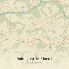 Fototapeta premium Vintage map of Saint-Just-le-Martel, France.