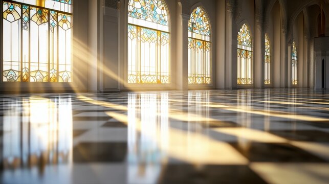 Sunlight Streaming Through Colorful Stained Glass Windows Interior