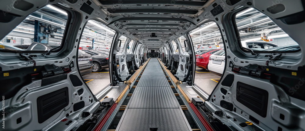 Poster a view from inside a car transporter with long row_005