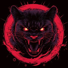 Fierce black cat graphic design, strong expression