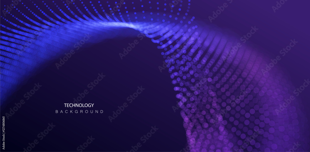 Poster technology artificial intelligence particles banner. dots dust ai big data stream waves neon green a