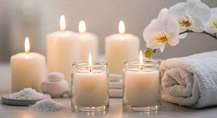 White Candles and Orchids Spa Setting
