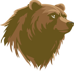 Silhouette of a stern brown bear head with white eyes, bear logo vector.