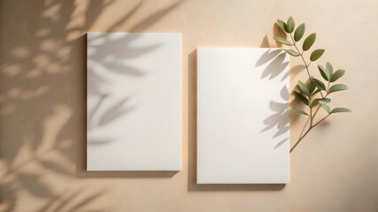 Minimalist Paper Mockups with Soft Leaf Shadows – Elegant and Natural Light and Shadow Aesthetic for Branding and Design