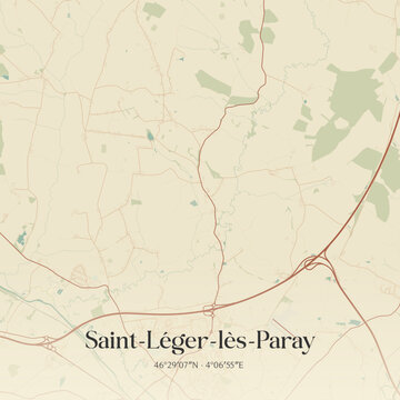 Vintage map of Saint-L&eacute;ger-l&egrave;s-Paray, France.