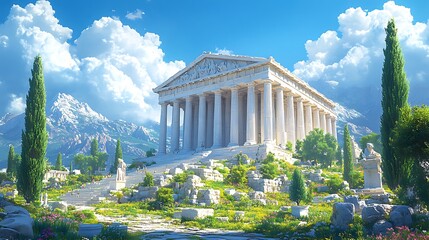 ancient Greek ruins on mountain top high resolution hd picture