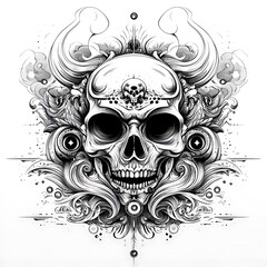 Fototapeta premium Ornate Skull Graphic Design; Intricate Background