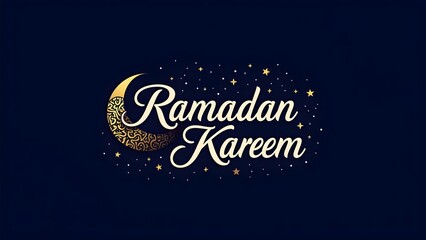 Elegant "Ramadan Kareem" Calligraphy with Golden Accents on Deep Blue Background