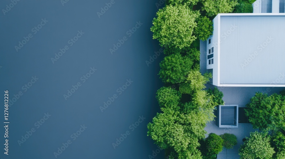 Poster aerial view of partially renovated industrial complex with old and new architectural elements blendi