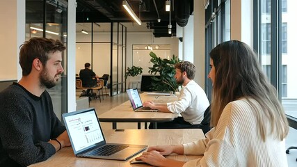 Partners Collaborating in Co Working Space with Laptops