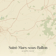 Fototapeta premium Vintage map of Saint-Mars-sous-Ballon, France.